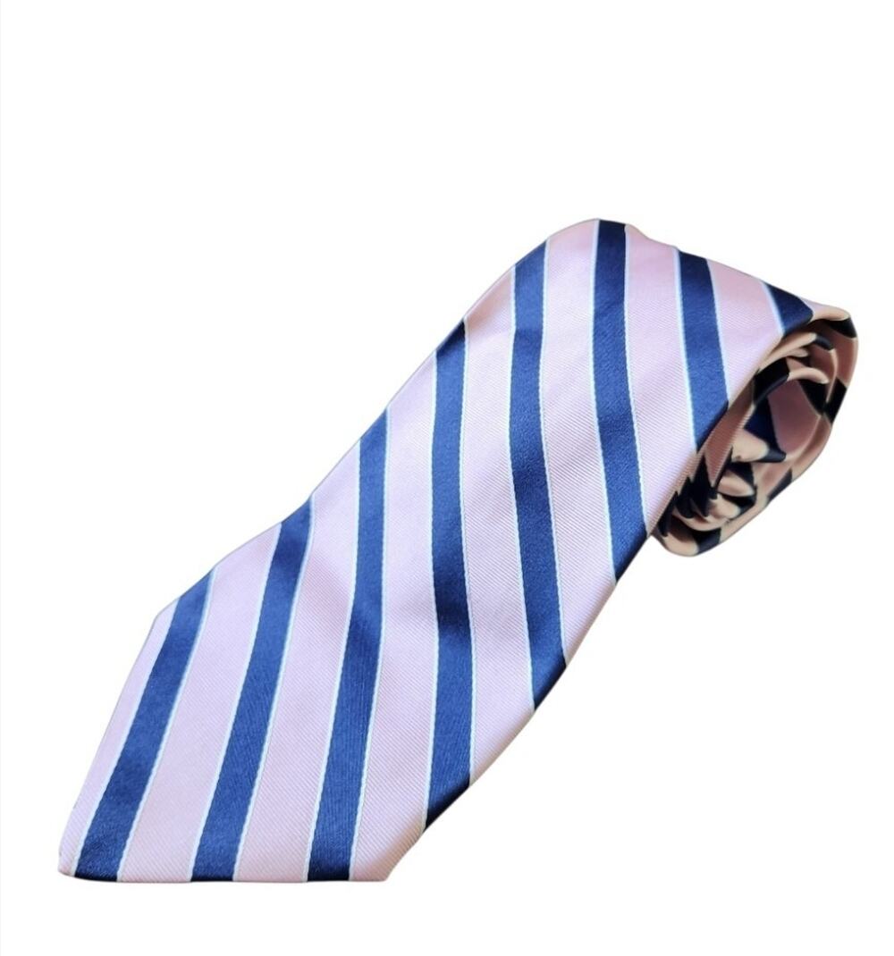 Brothers Makers 100% Silk Tie Regimental Stripe Pink Navy Made in USA